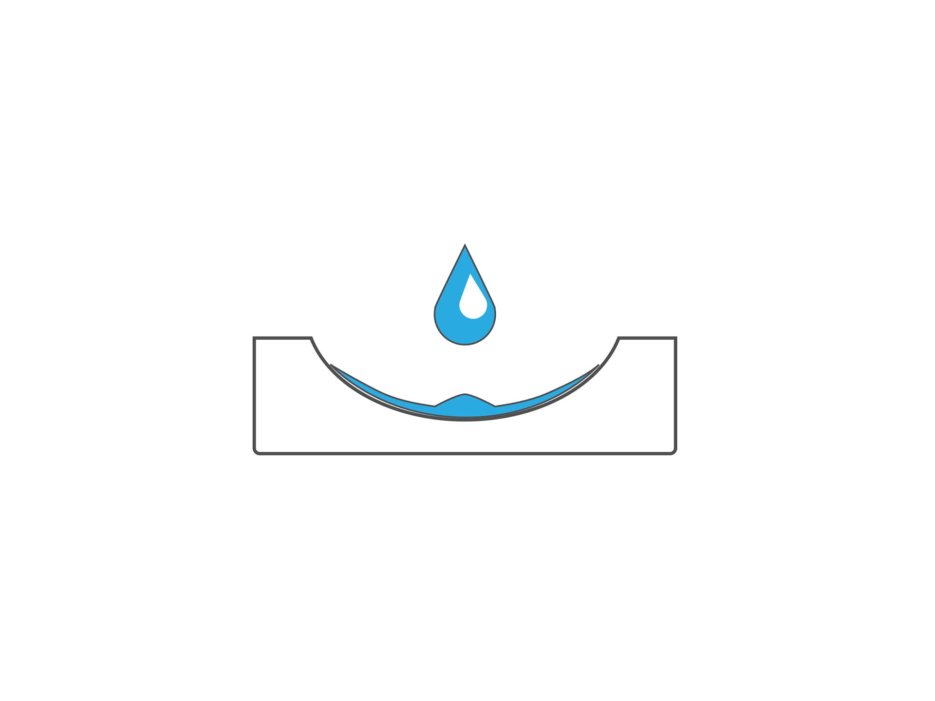 Diagram of a droplet falling into the cavity of a mould filled with blue liquid