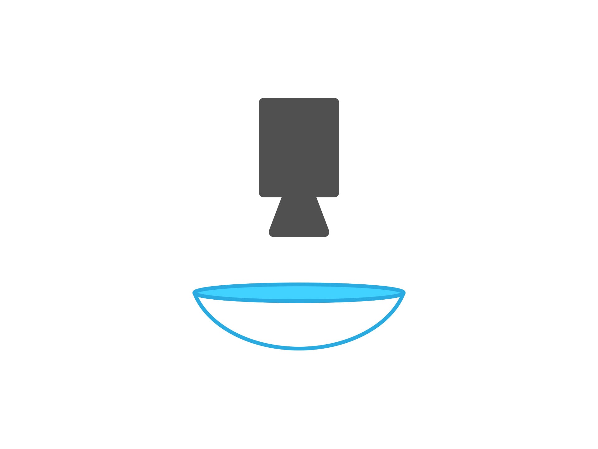Diagram of an inspection unit positioned above a contact lens shown in outline