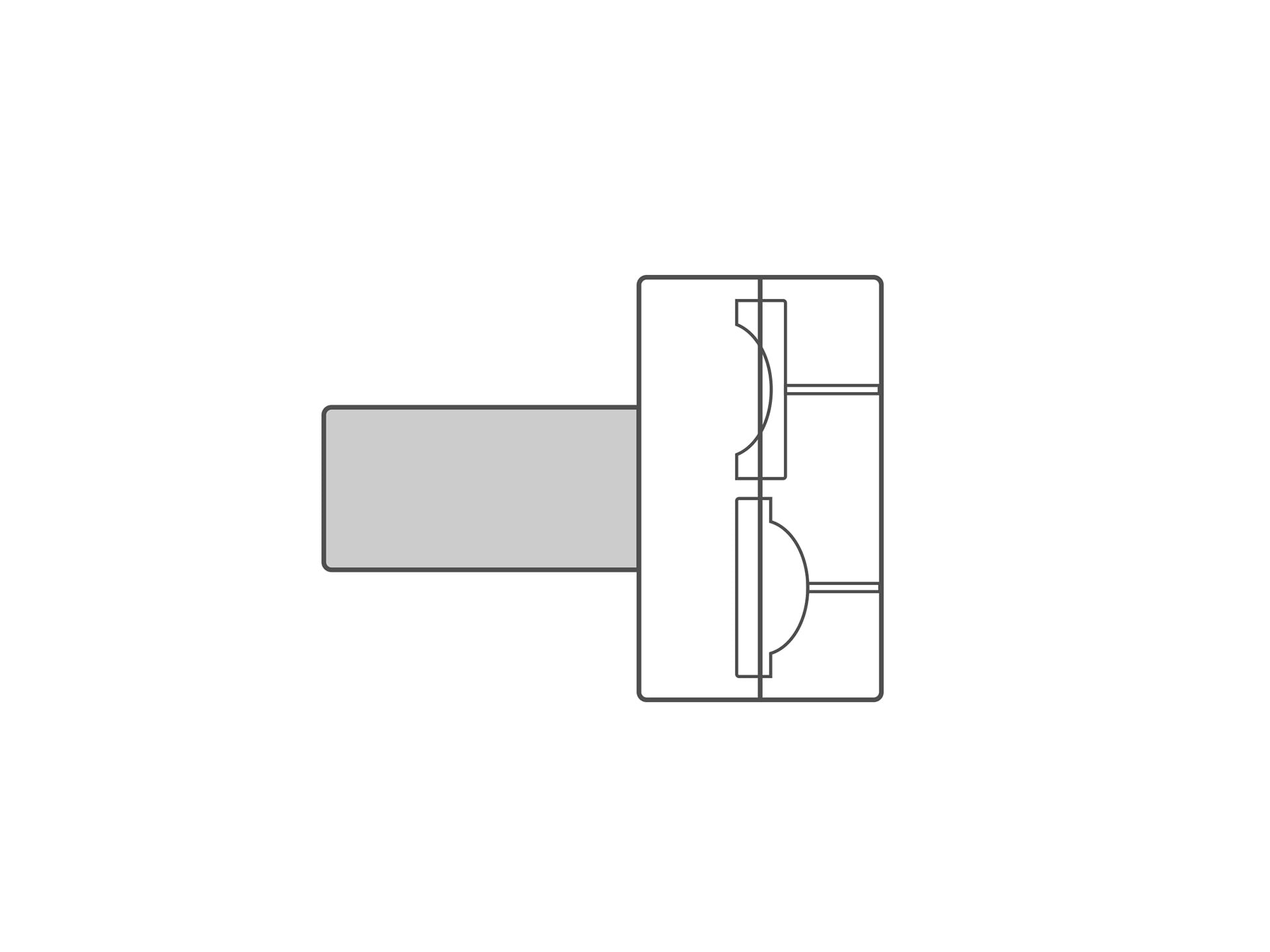 Diagram of a mould in cross-section with two lens cavities and a handling unit at the left