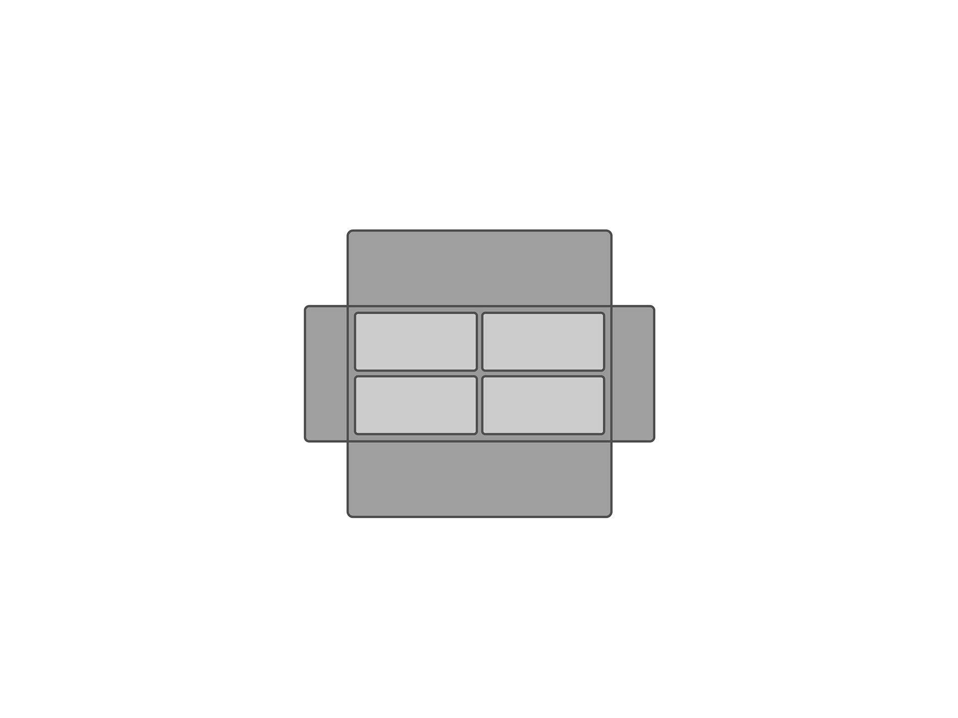 Diagram of a shipping carton holding four smaller cartons