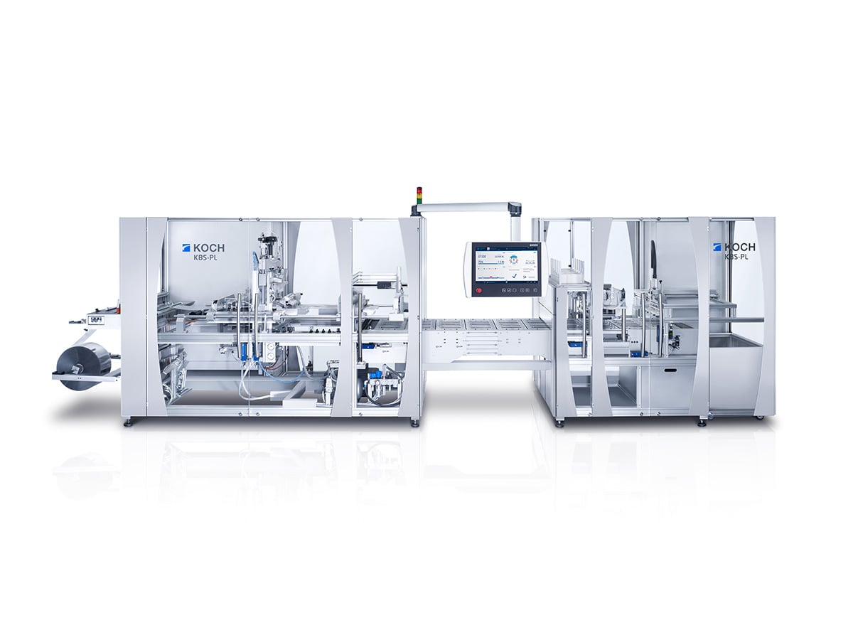 KOCH KBS-PL blister machine with film roll, signal light, touchscreen and linear pallet section