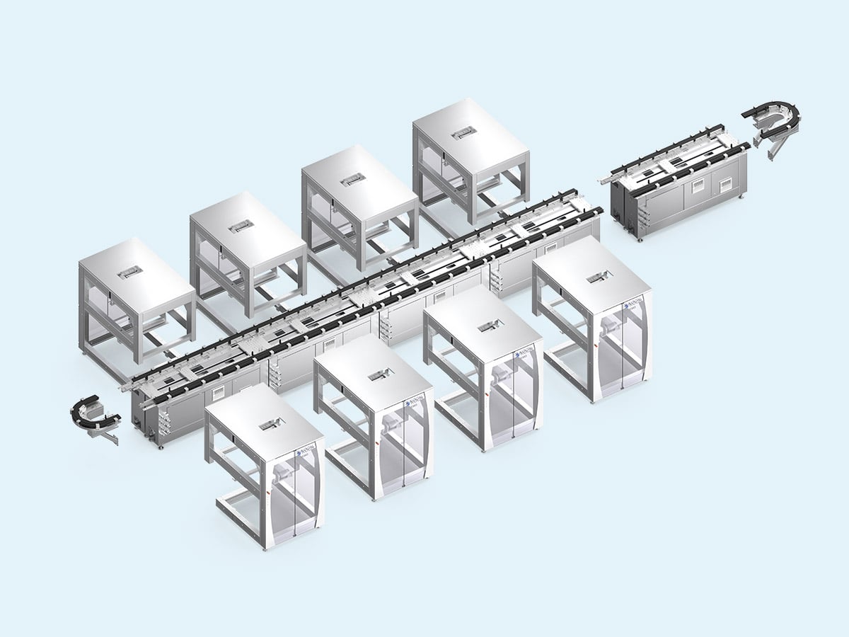 3D rendering of the complete KMO modular line, all modules in silver with none highlighted