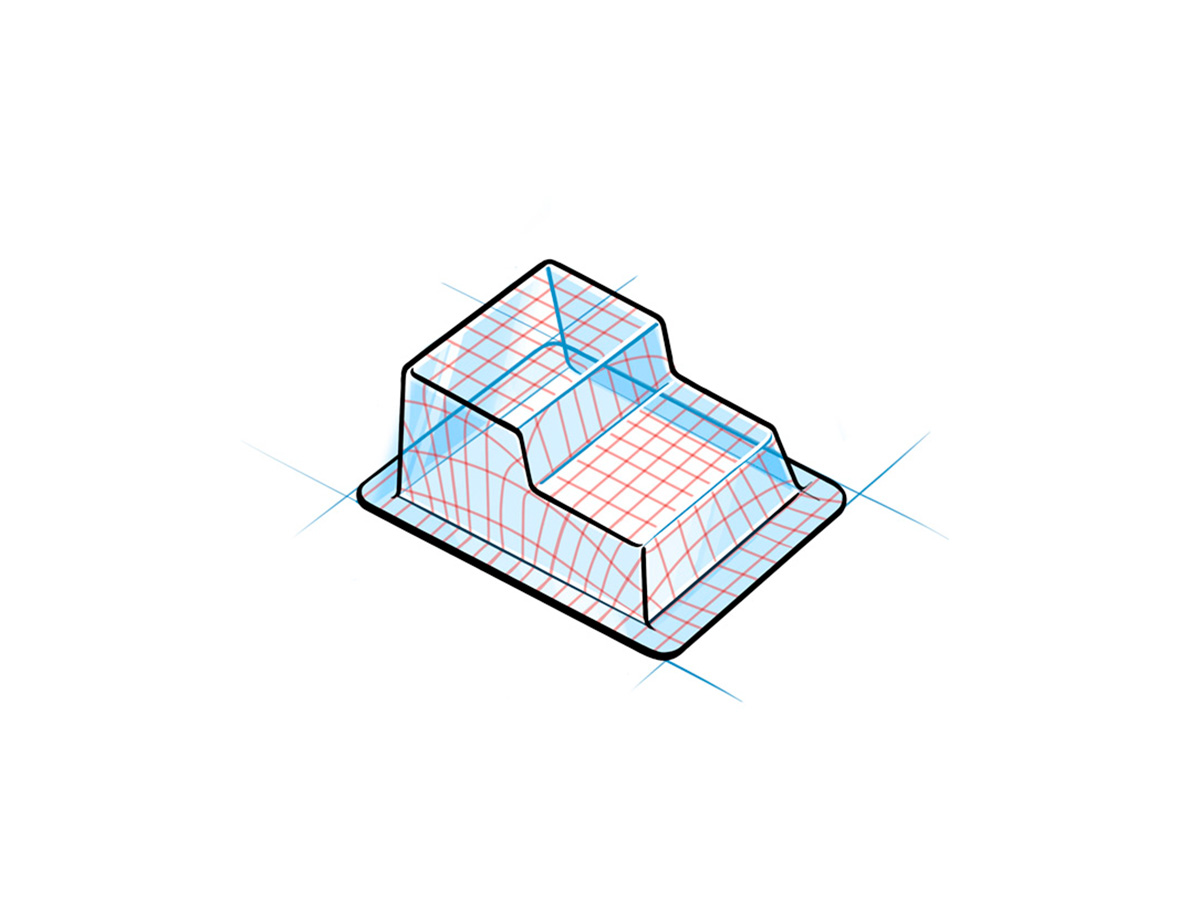 Diagram of a blister pack with a red grid overlay showing zone-specific heat distribution across the surface
