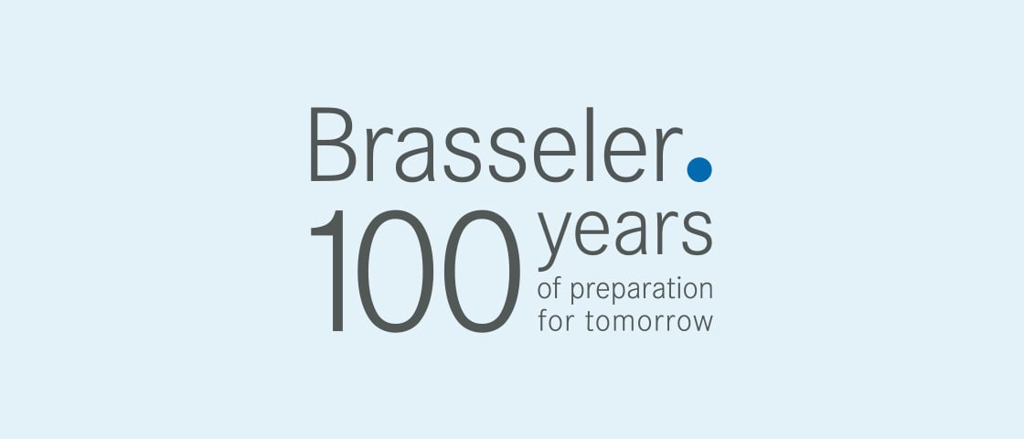 Brasseler logo with the anniversary claim 100 years of preparation for tomorrow, a KOCH customer