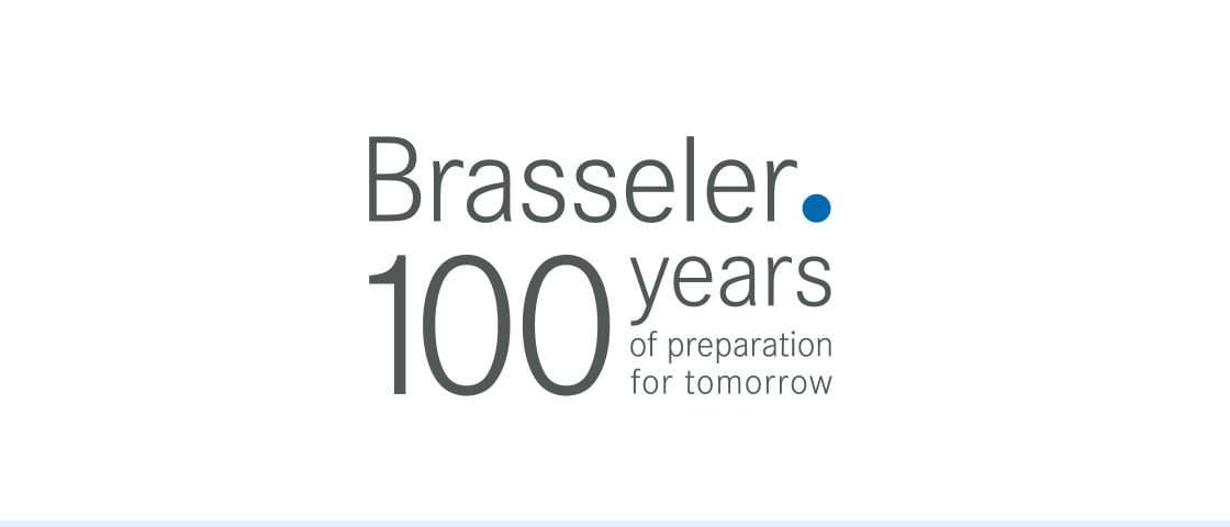 Brasseler logo with the anniversary claim 100 years of preparation for tomorrow, a KOCH customer
