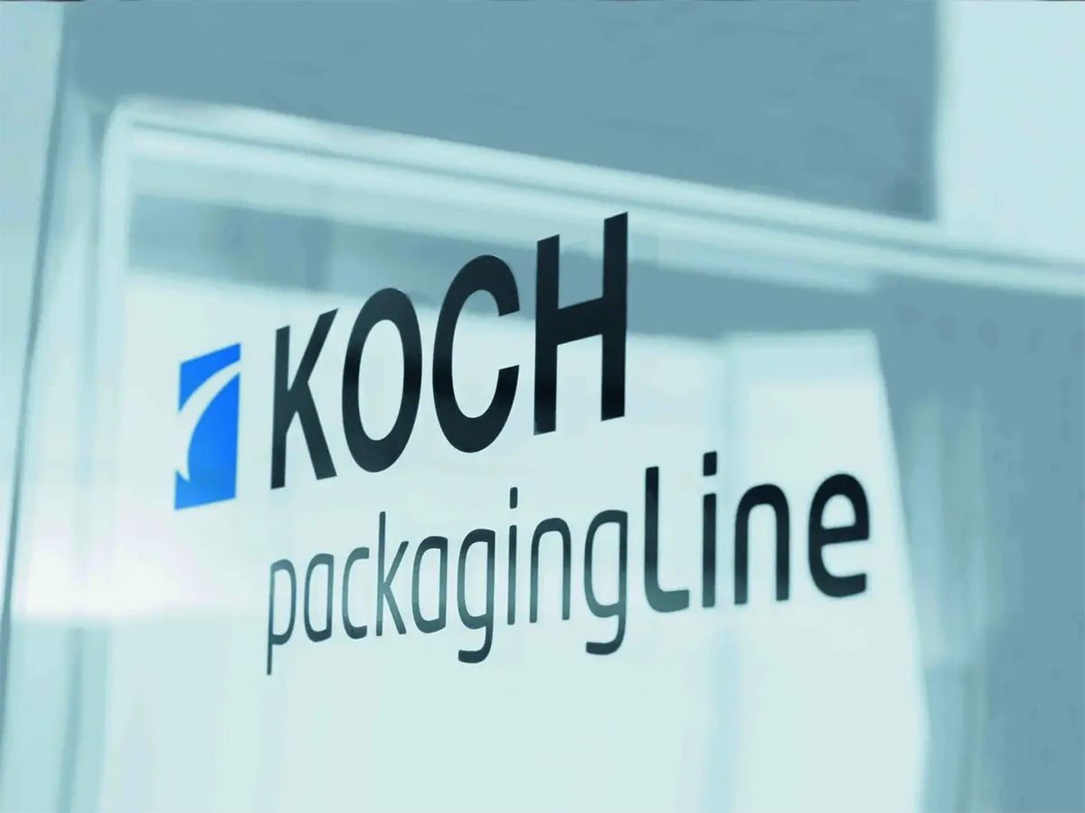 Close-up of a KOCH packagingLine brand sign introduced in 2011 to strengthen KOCH Pac-Systeme's line expertise