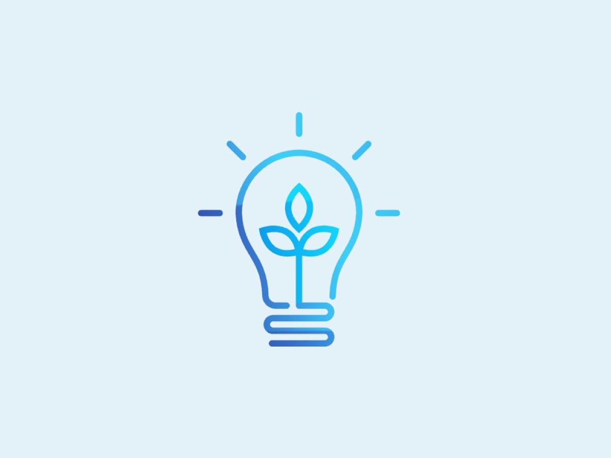 Icon of a light bulb with a plant inside, symbolising sustainable innovation in packaging solutions at KOCH Pac-Systeme