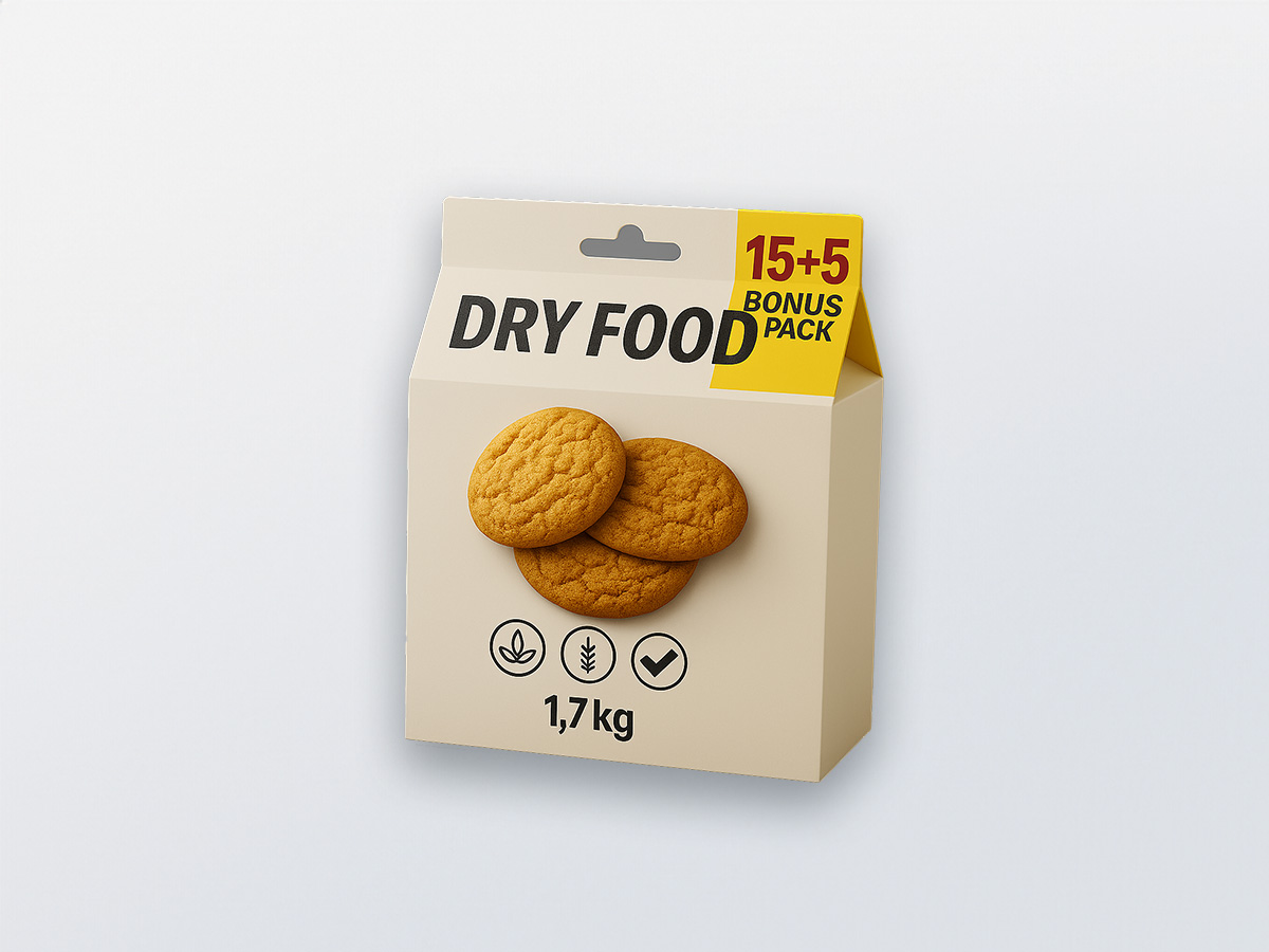 Product tile for dry food packaging solutions – Snack bars, biscuits, confectionery, and baked goods