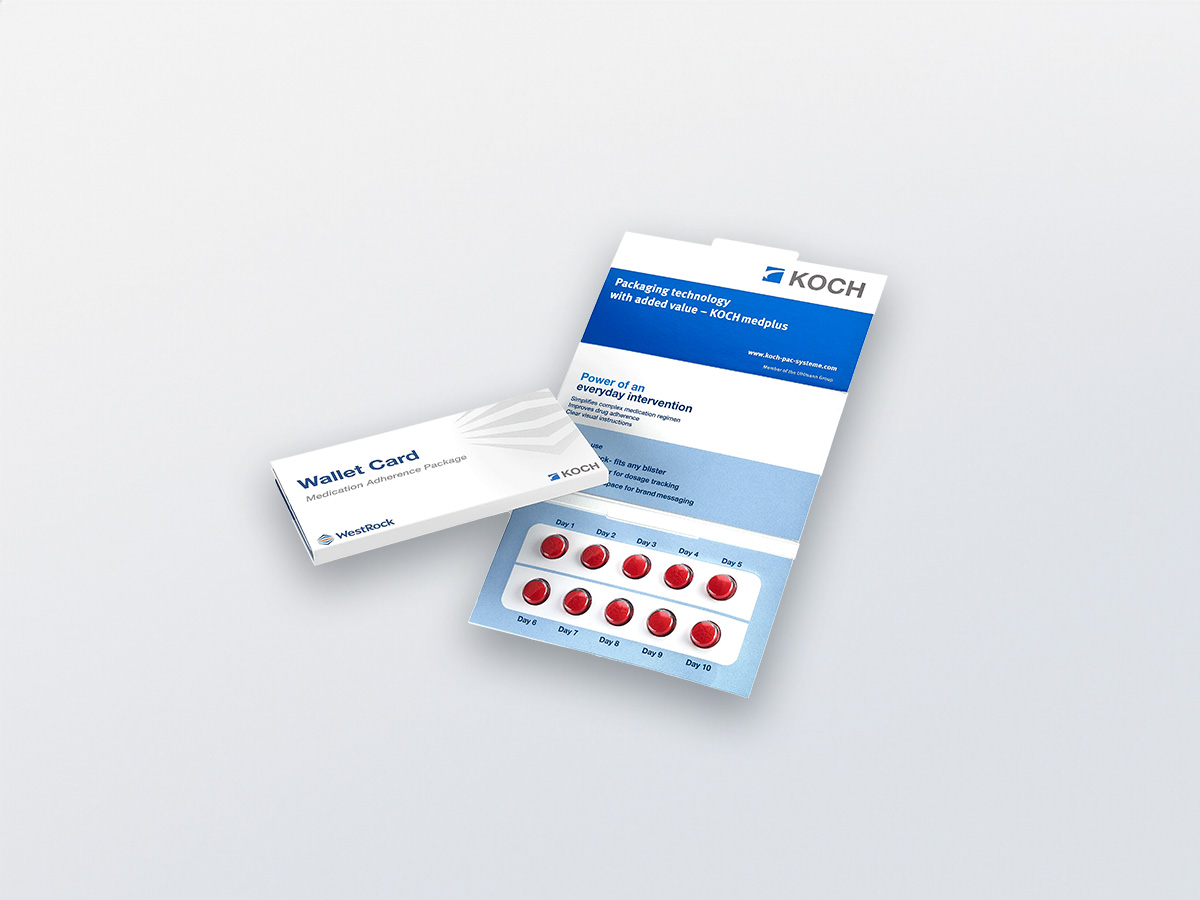 Product tile for wallet packaging packaging – Clinical trials, adherence, child-resistant smart wallets